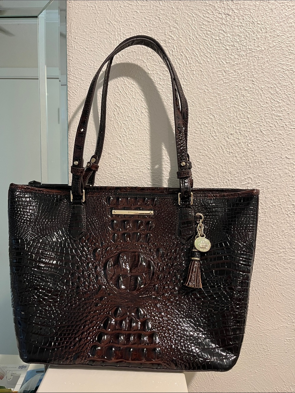 Women's Brahmin Croc-Embossed AsherTote Bag in Dark Brown